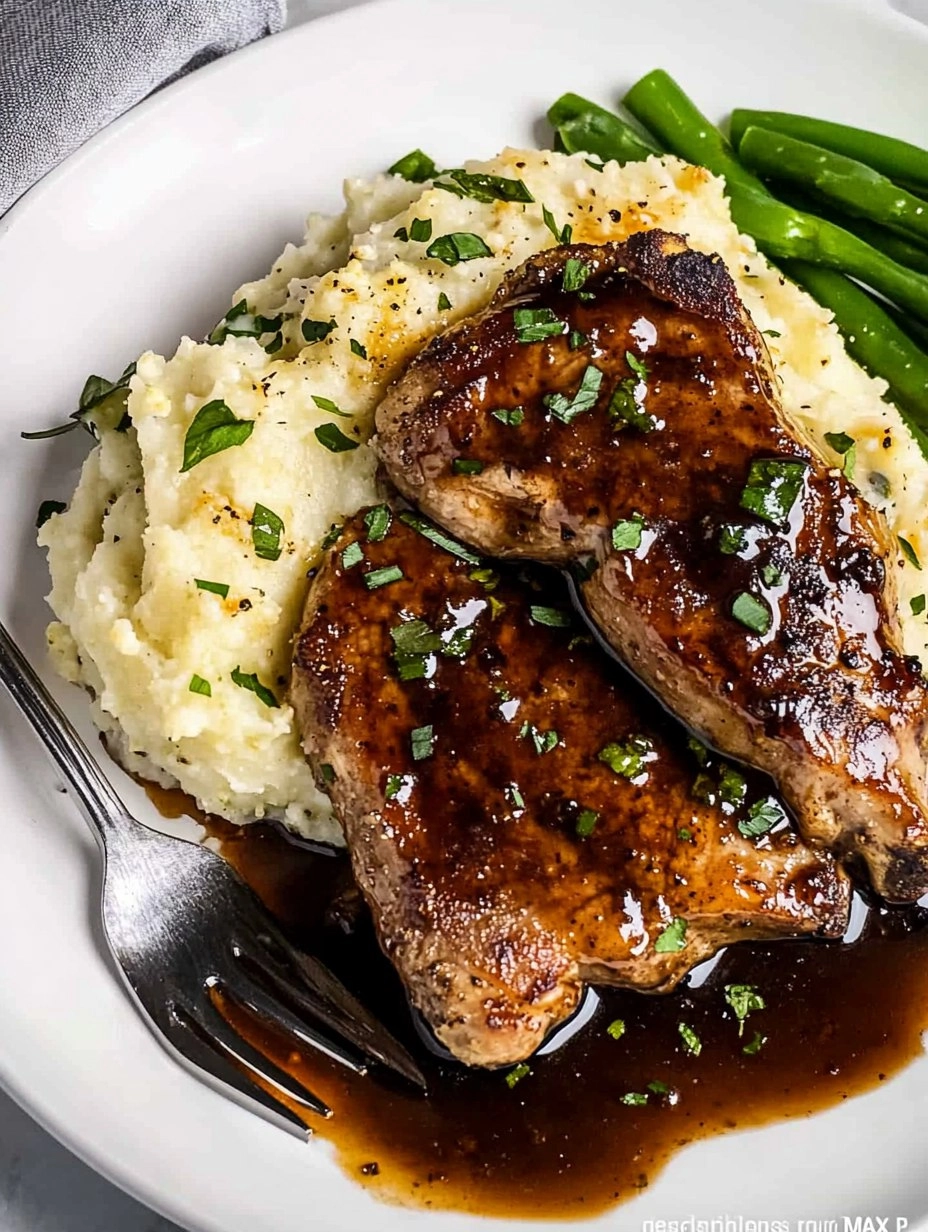 Balsamic Pork Chops with Cauli Mash 86 Balsamic Pork Chops with Cauli Mash