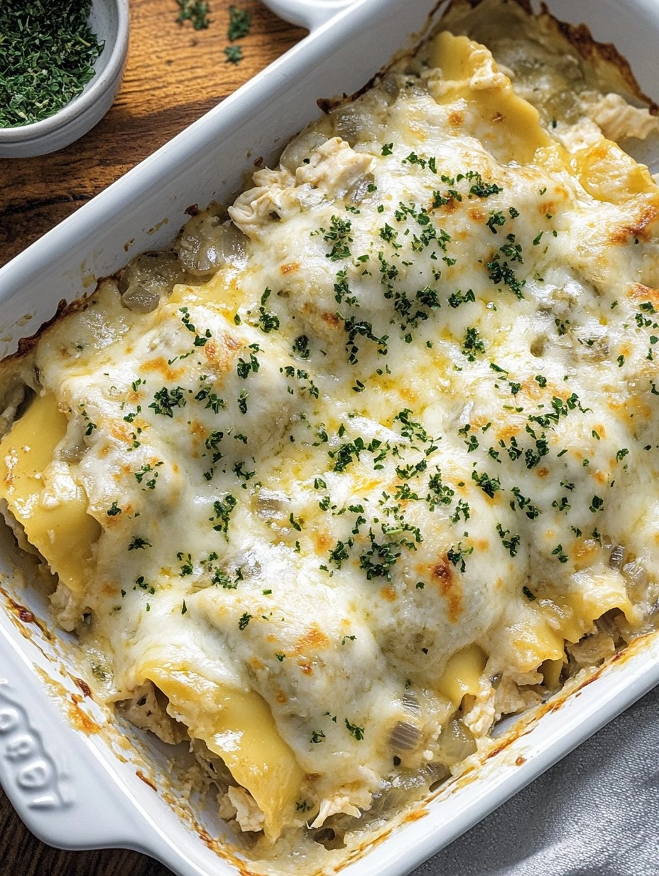 French Onion Chicken Lasagna Rollups