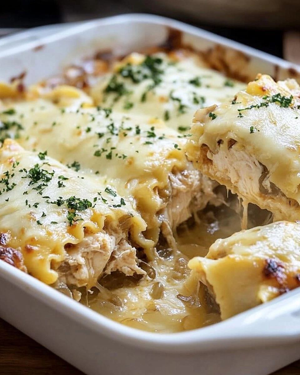 French Onion Chicken Lasagna Rollups