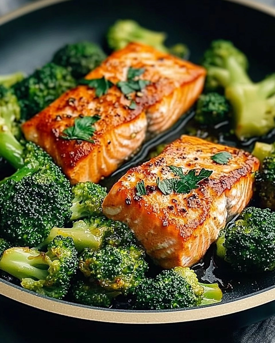 One-Skillet Garlicky Salmon & Broccoli