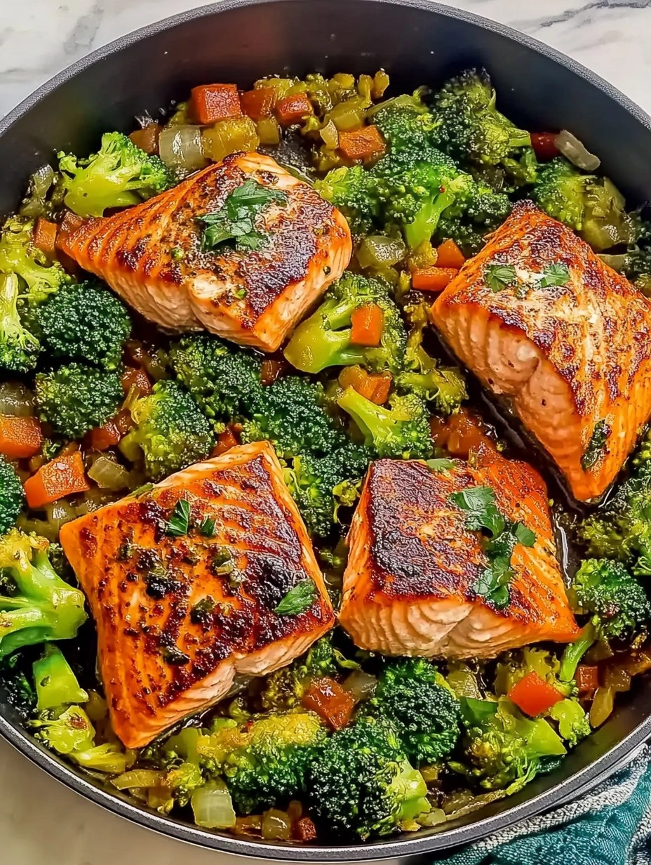 One-Skillet Garlicky Salmon & Broccoli