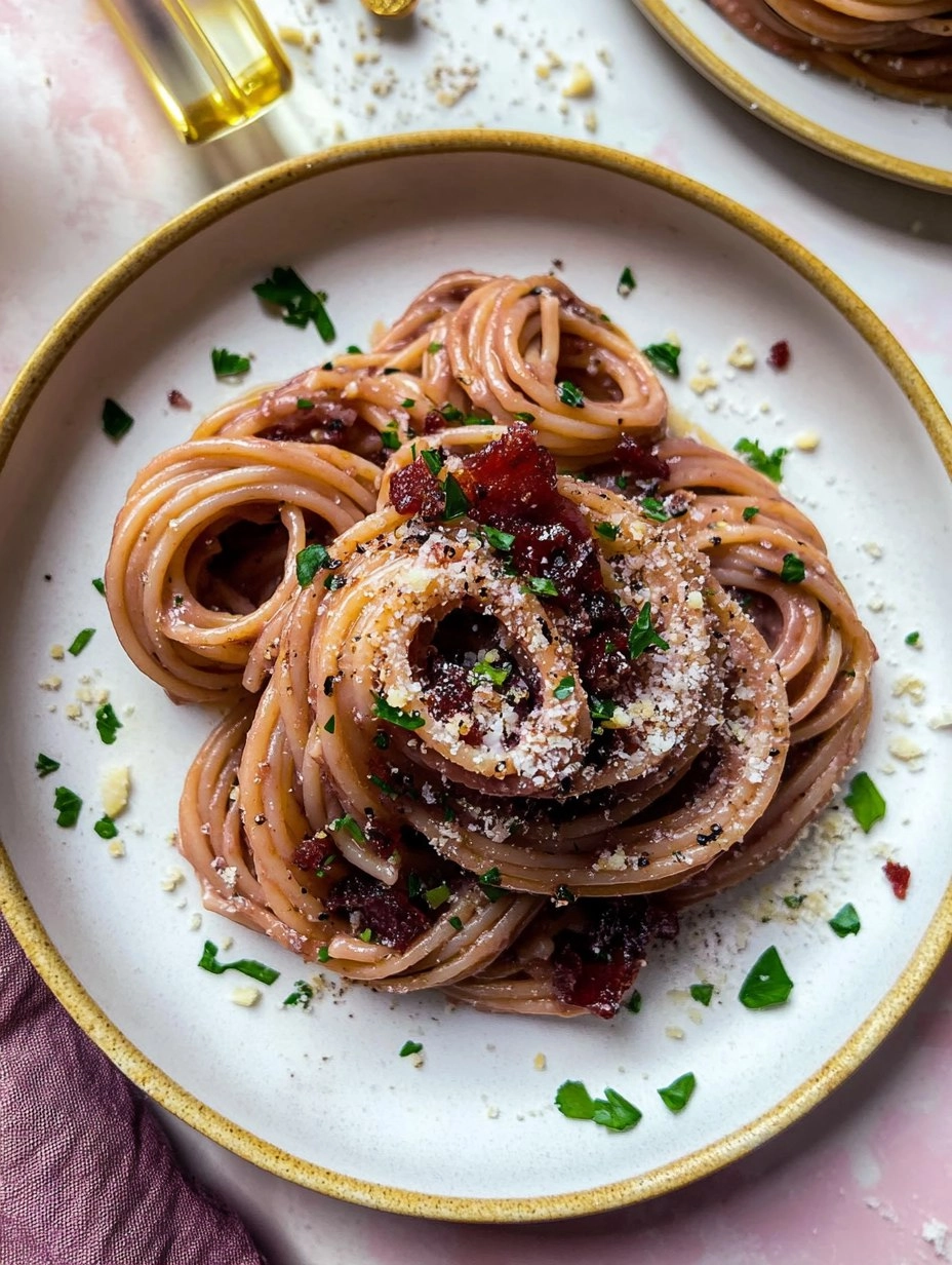 Red Wine Bucatini with Pancetta