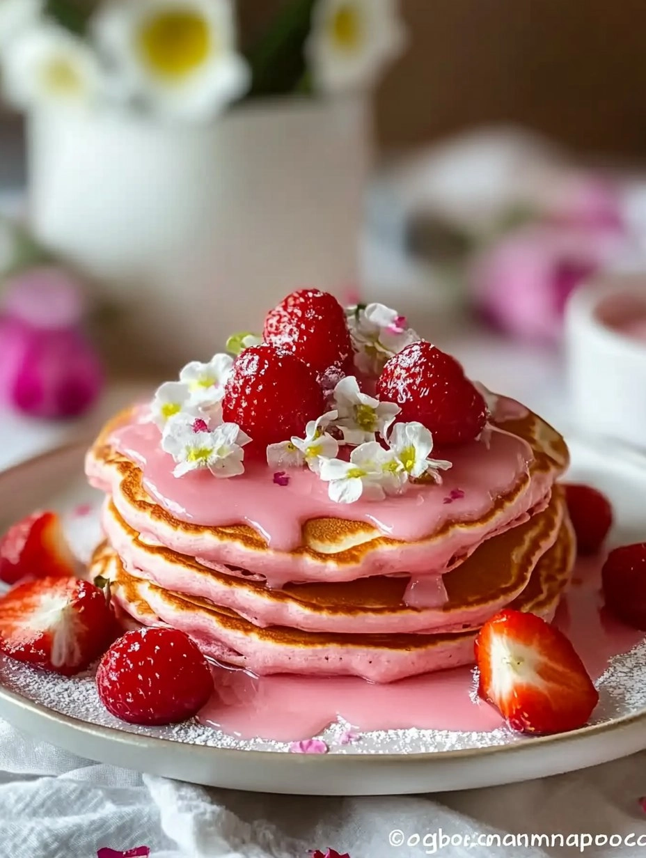 Romantic Brunch Ideas Pink Pancakes