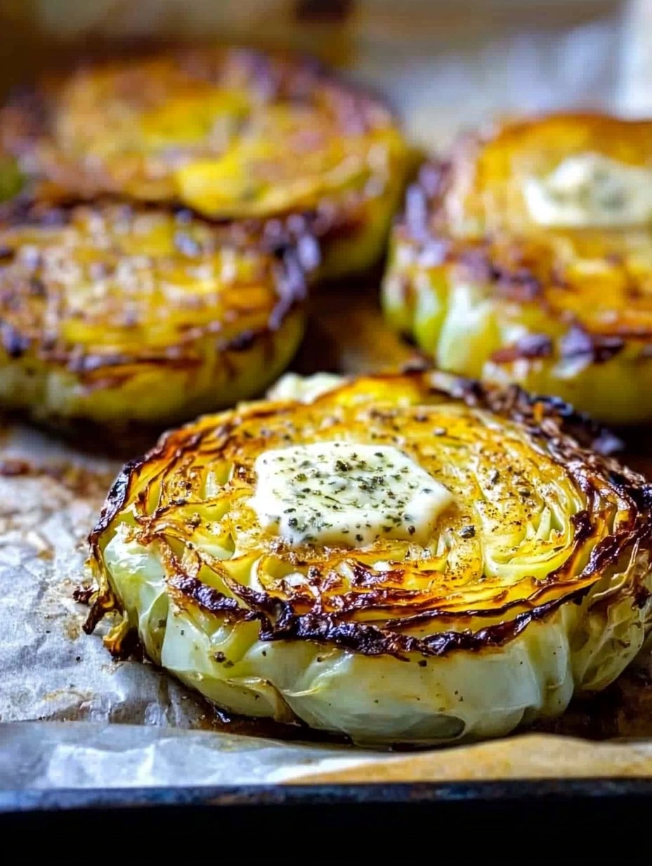 Crispy Roasted Parmesan Cabbage Steaks with Garlic Herb Butter