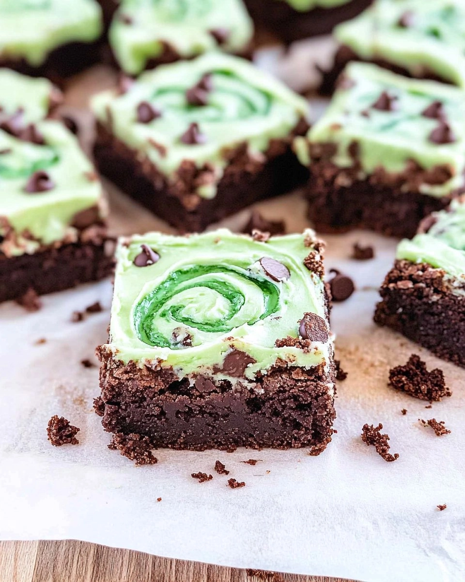 Mint Chocolate Chip Brownies with Green Swirl Frosting