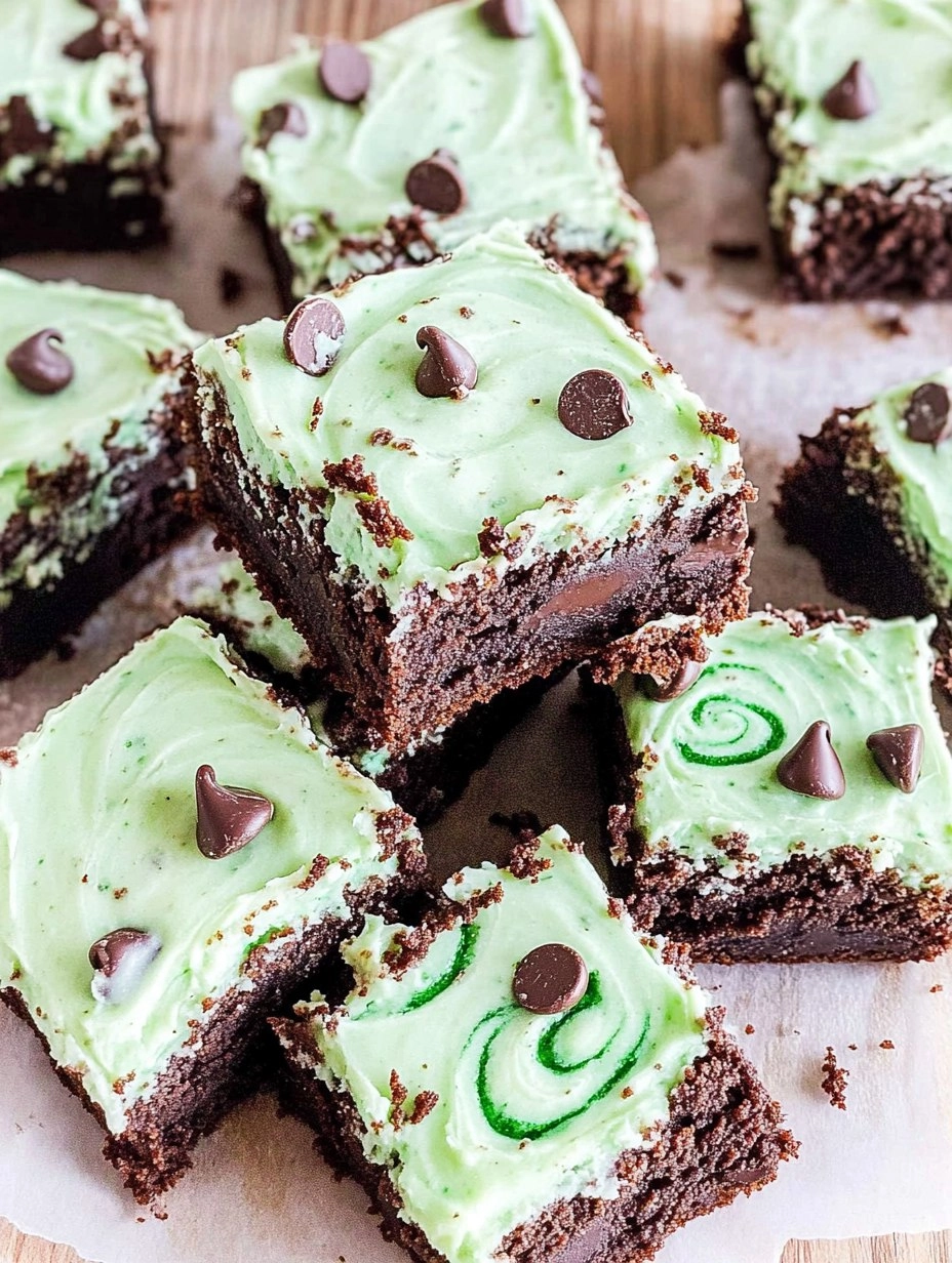 Mint Chocolate Chip Brownies with Green Swirl Frosting