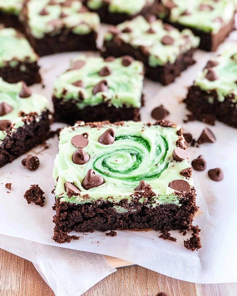 Mint Chocolate Chip Brownies with Green Swirl Frosting