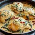 One-Pan-Creamy-Tuscan-Chicken-Thighs-with-Spinach-Sun-Dried-Tomatoes-Recipe