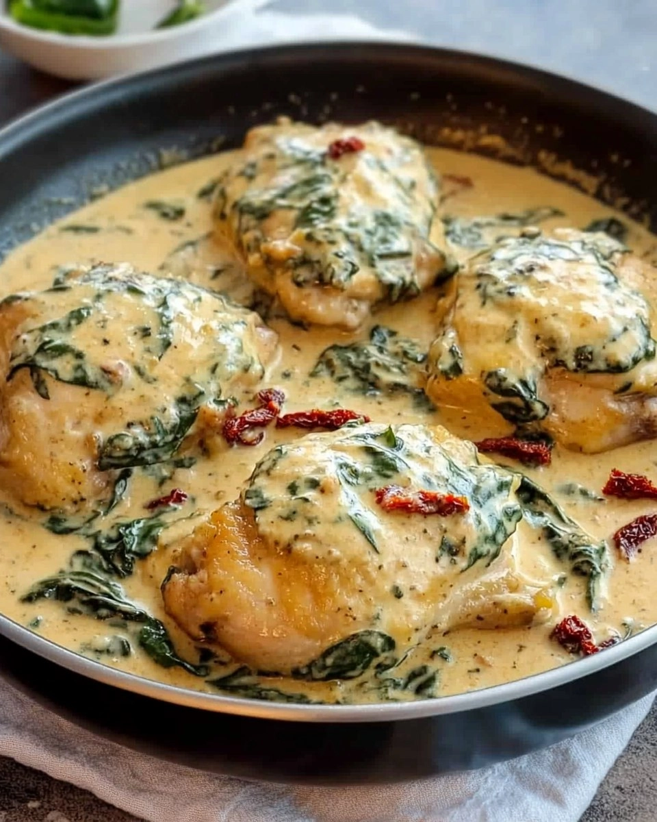 One-Pan Creamy Tuscan Chicken Thighs with Spinach & Sun-Dried Tomatoes