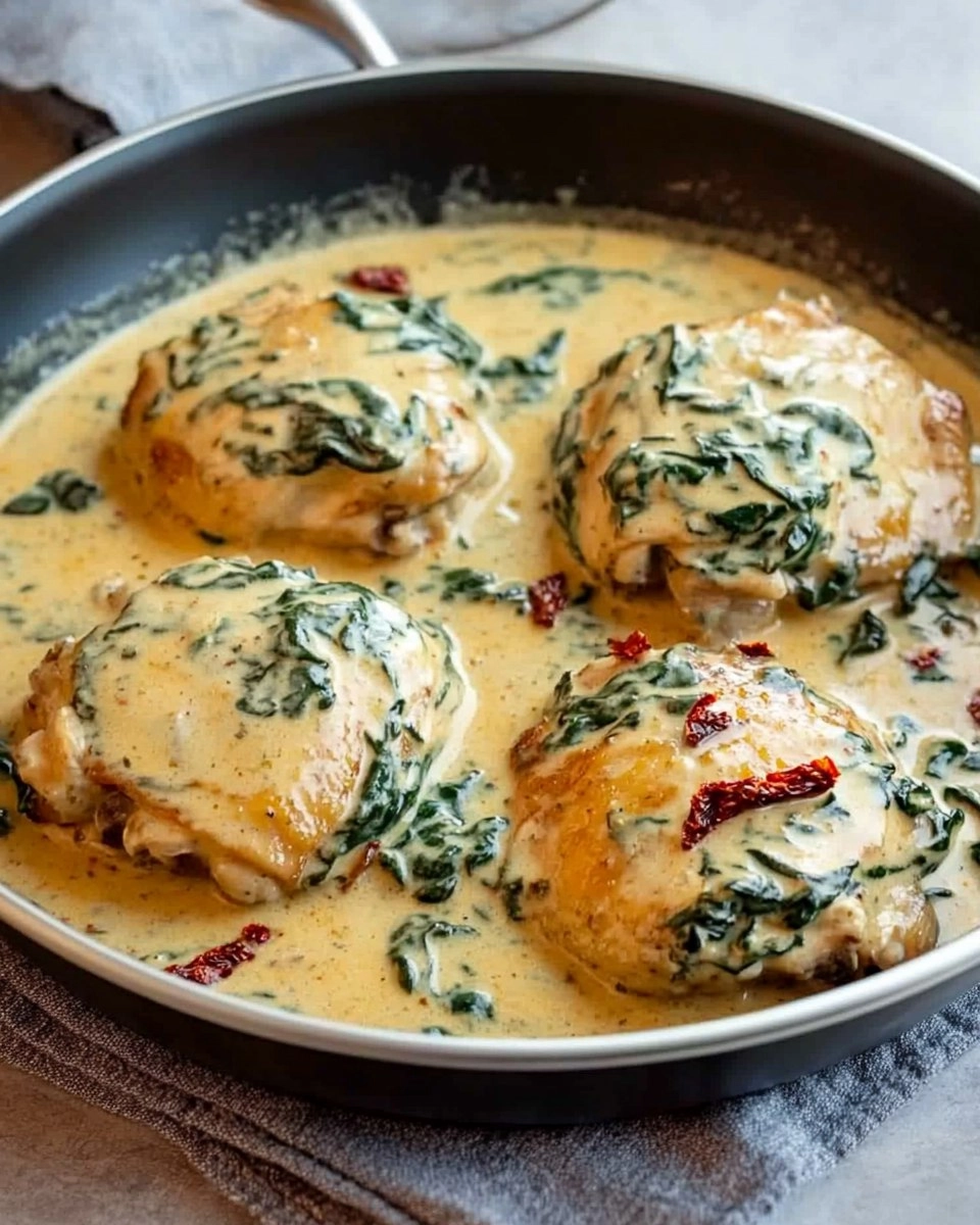 One-Pan Creamy Tuscan Chicken Thighs with Spinach & Sun-Dried Tomatoes