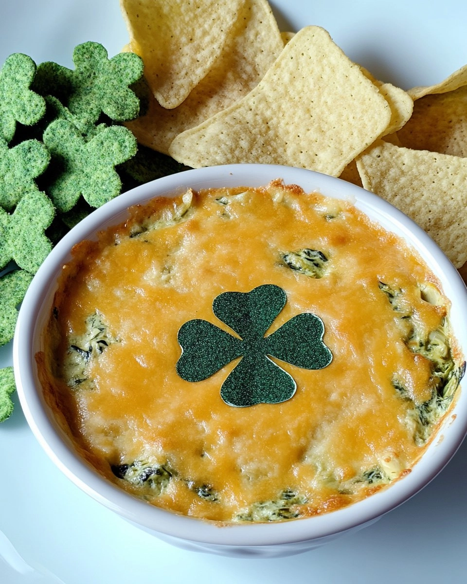 Shamrock Spinach Artichoke Dip with Green Tortilla Chips