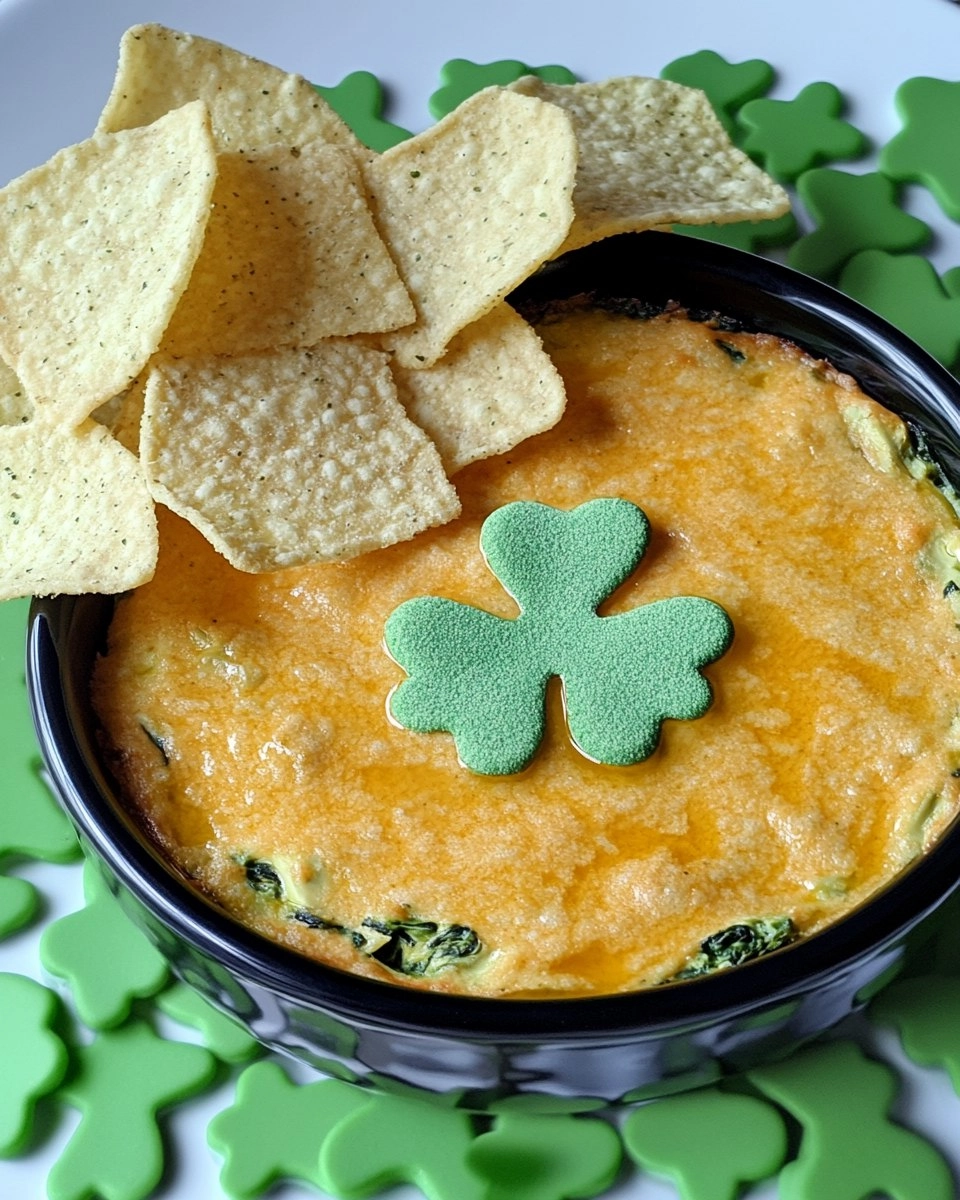 Shamrock Spinach Artichoke Dip with Green Tortilla Chips