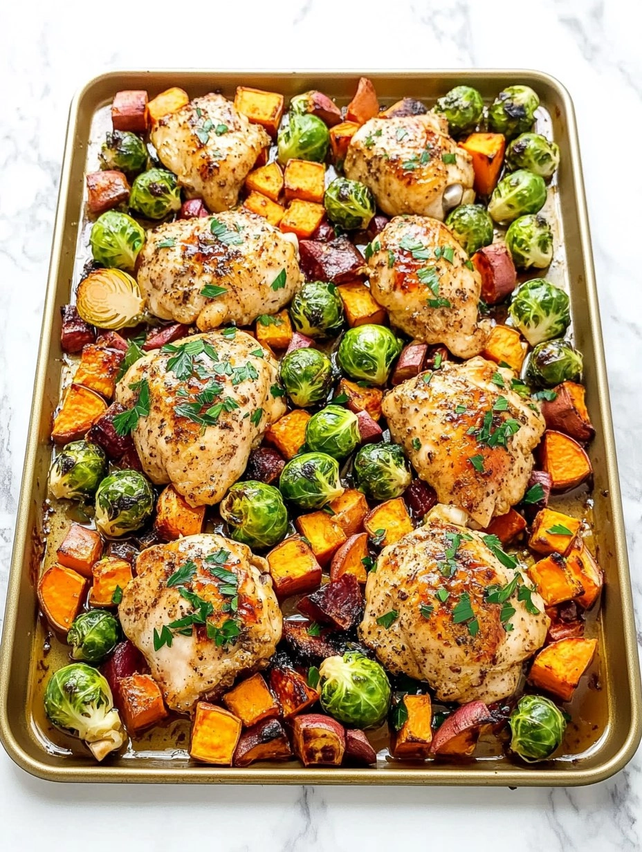 Sheet-Pan Maple Dijon Chicken with Brussels Sprouts & Sweet Potatoes 101 Sheet-Pan Maple Dijon Chicken with Brussels Sprouts & Sweet Potatoes