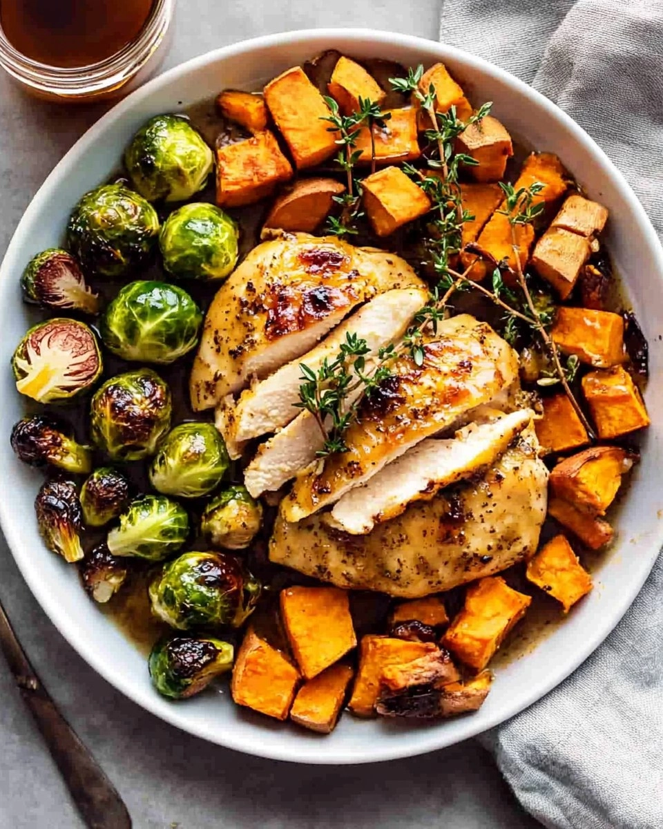 Sheet-Pan Maple Dijon Chicken with Brussels Sprouts & Sweet Potatoes 102 Sheet-Pan Maple Dijon Chicken with Brussels Sprouts & Sweet Potatoes