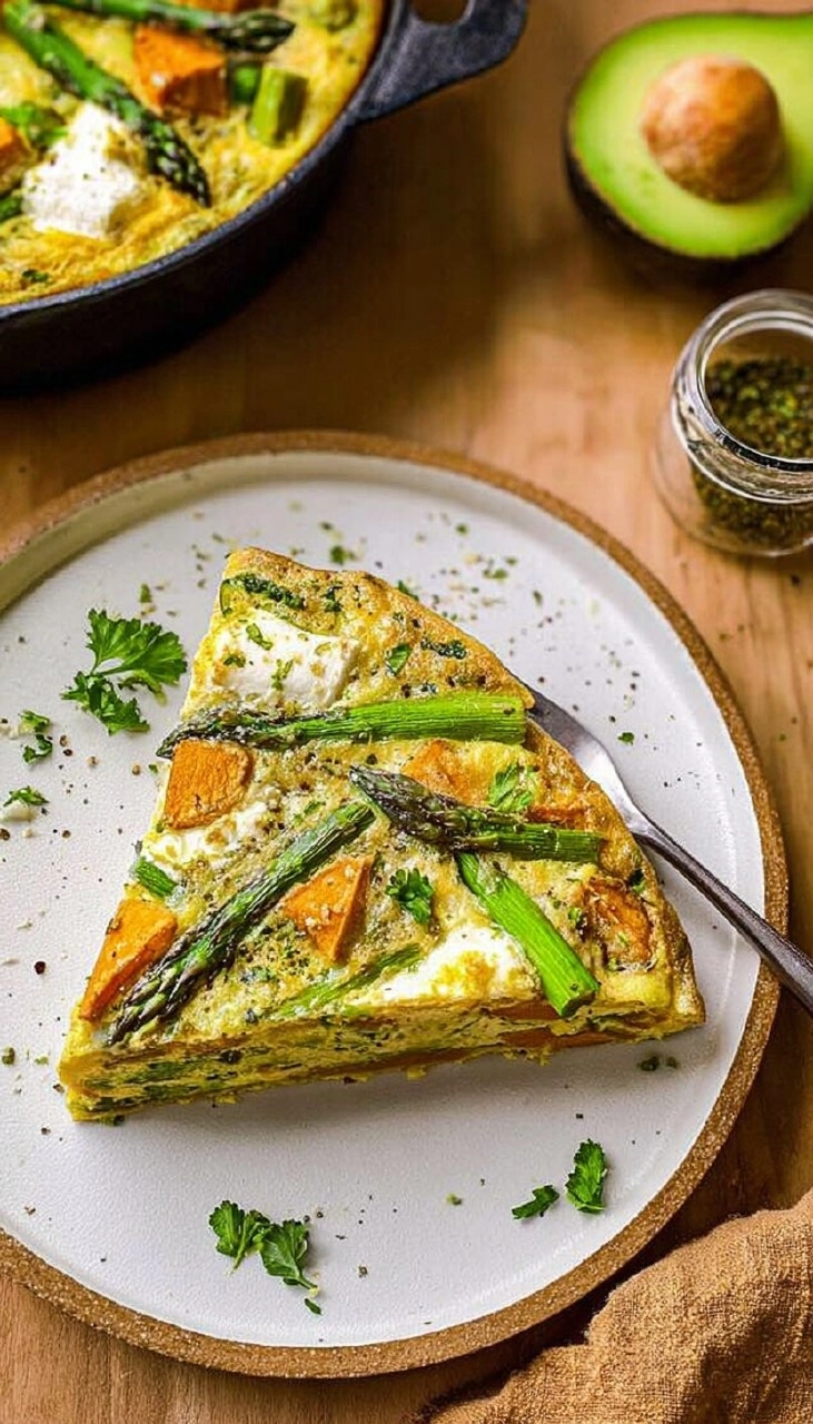 Asparagus Frittata with Goat Cheese & Sweet Potatoes