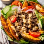 Burger-Bowls-with-Chipotle-Ranch-Sweet-Potato-Fries-Recipe