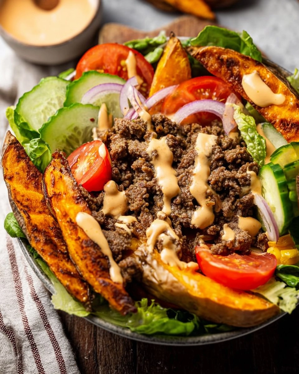 Burger Bowls with Chipotle Ranch Sweet Potato Fries
