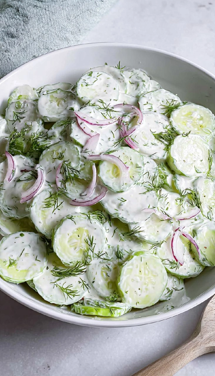 Creamy Cucumber Salad with Sour Cream & Dill