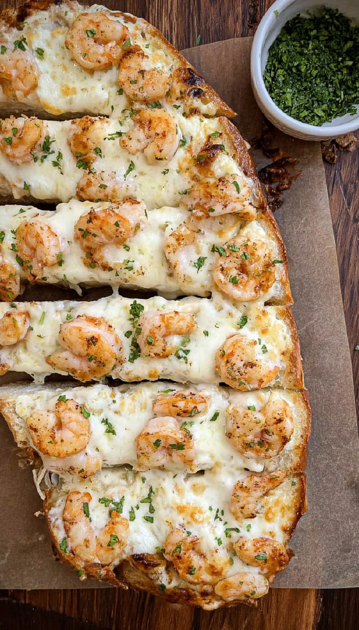 Shrimp Alfredo Garlic Bread