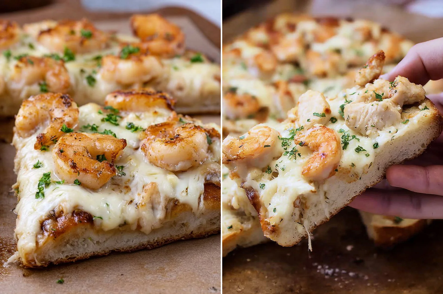 Shrimp Alfredo Garlic Bread