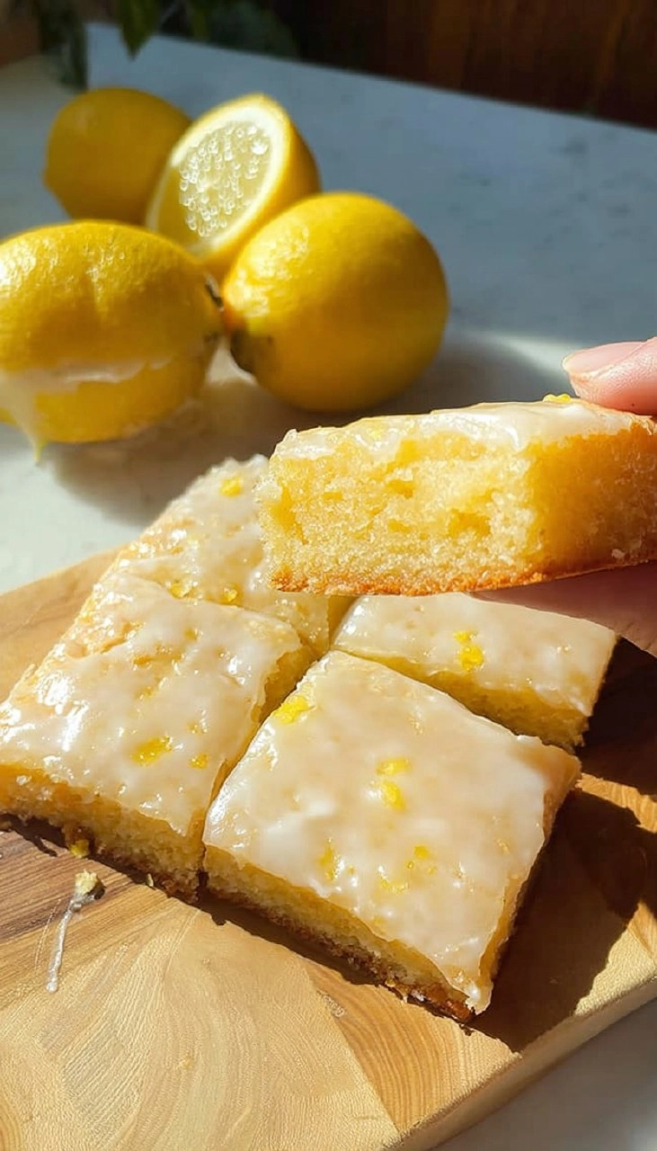 Soft and Bright Lemon Brownies with White Chocolate Glaze