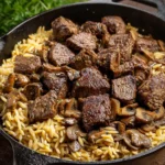 Steak-Bites-with-Creamy-Mushroom-Orzo-Recipe