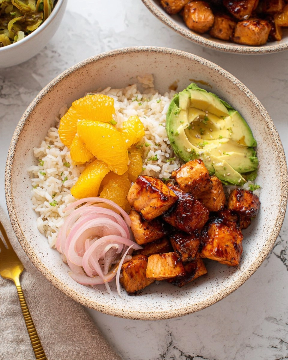 Sticky Orange Salmon Bowls.