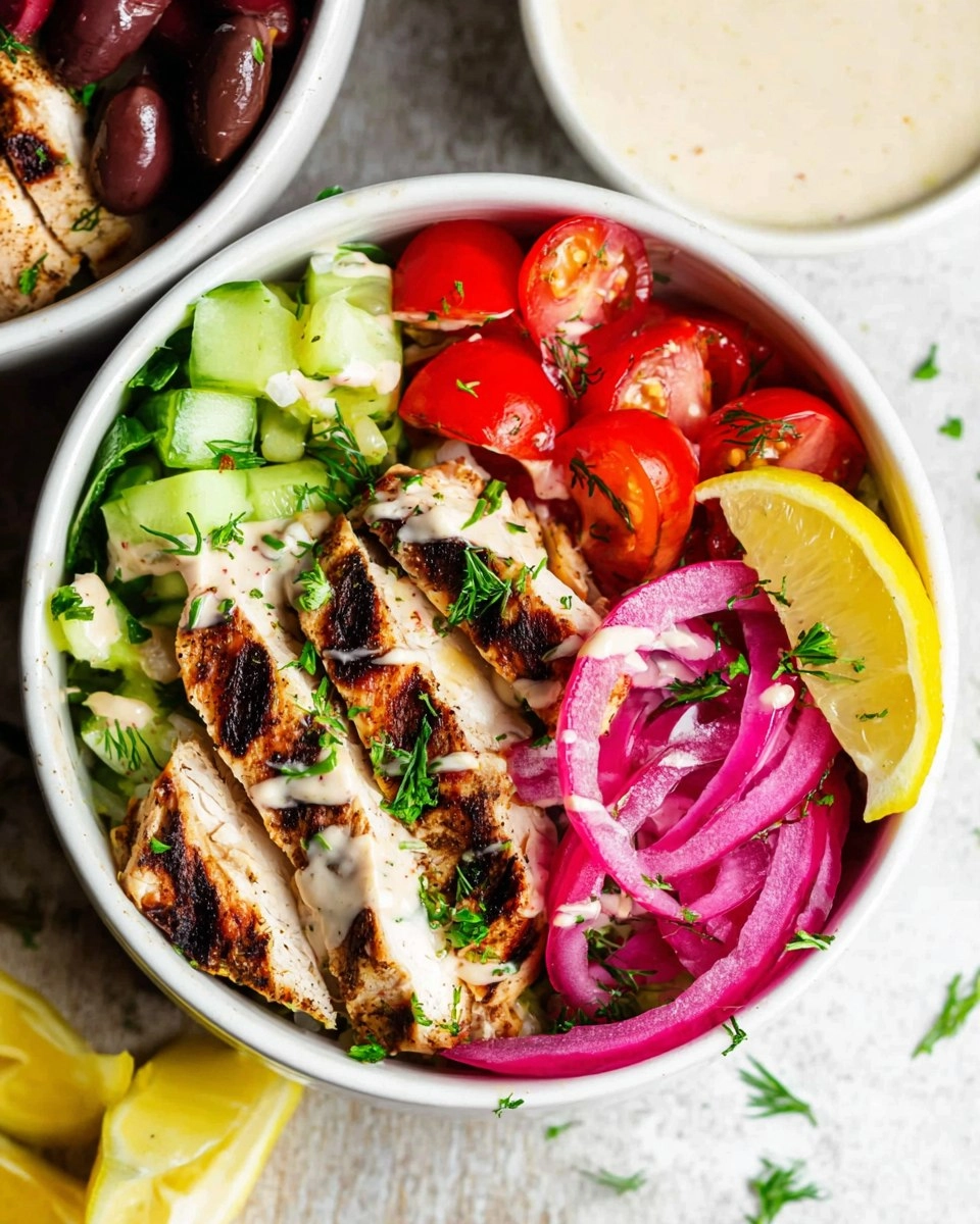 Greek Chicken Bowls with Lemon Garlic Tahini Sauce (Healthy Mediterranean Bowls)