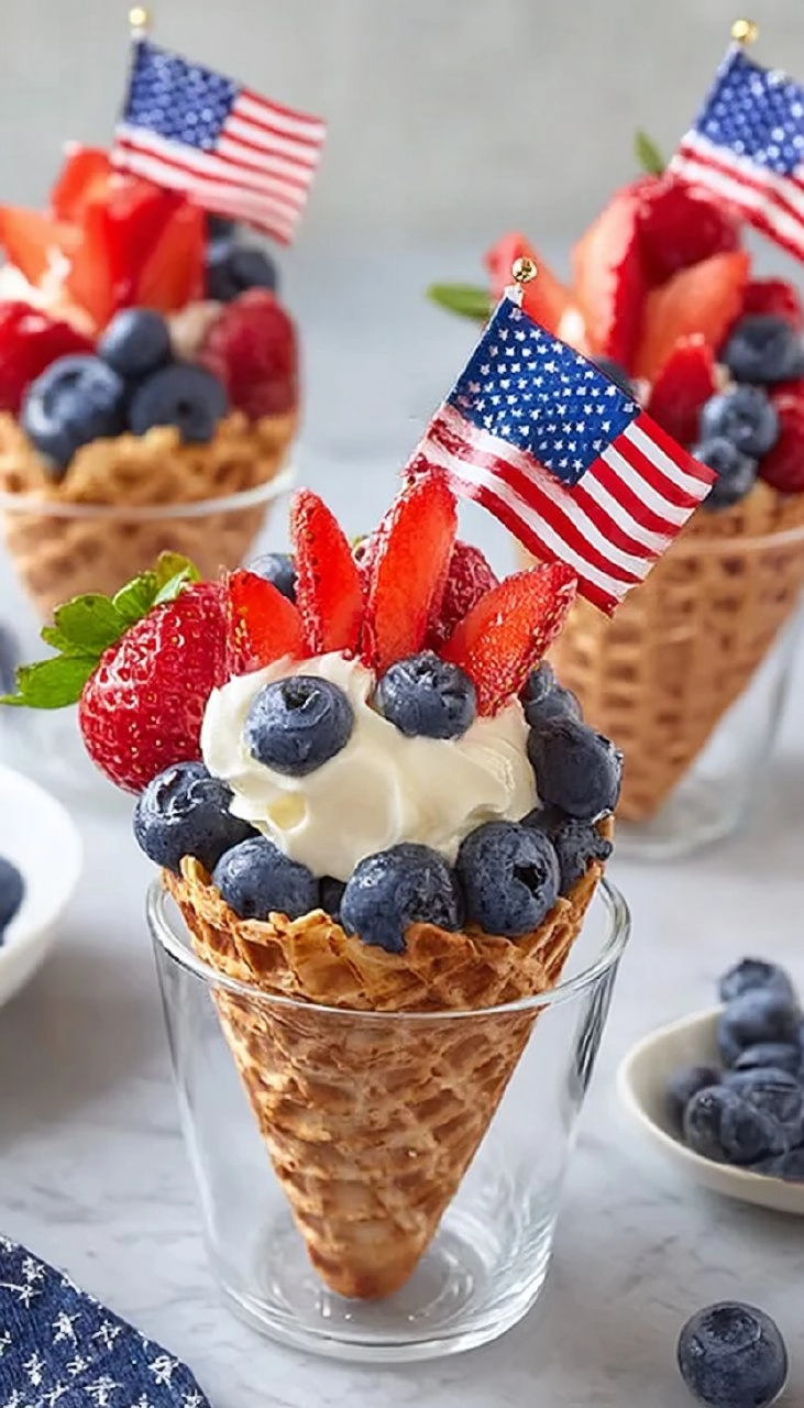 No-Bake 4th of July Patriotic Fruit Cones