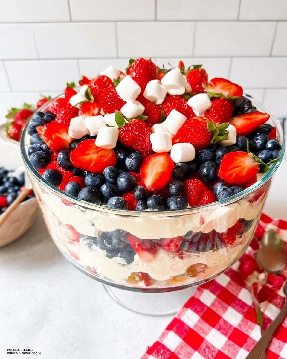 Red White and Blue Cheesecake Salad | Patriotic No-Bake Dessert for the 4th of July