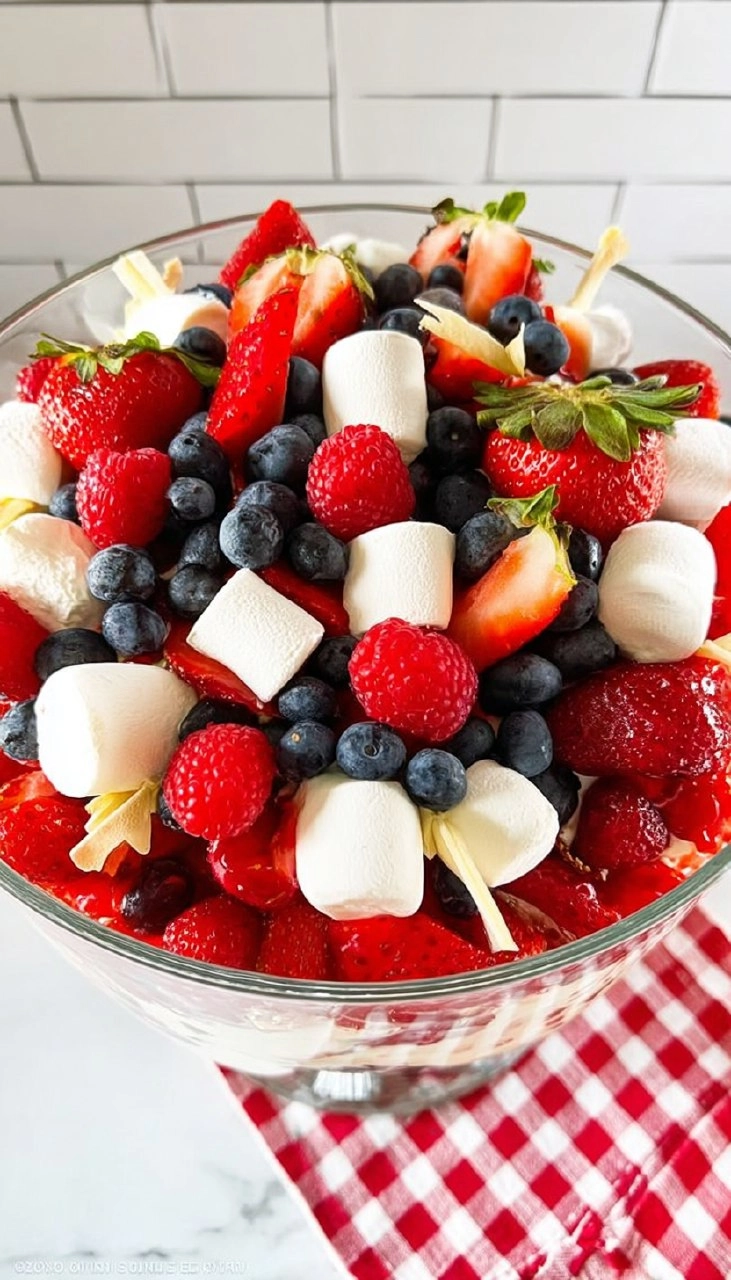 Red White and Blue Cheesecake Salad | Patriotic No-Bake Dessert for the 4th of July
