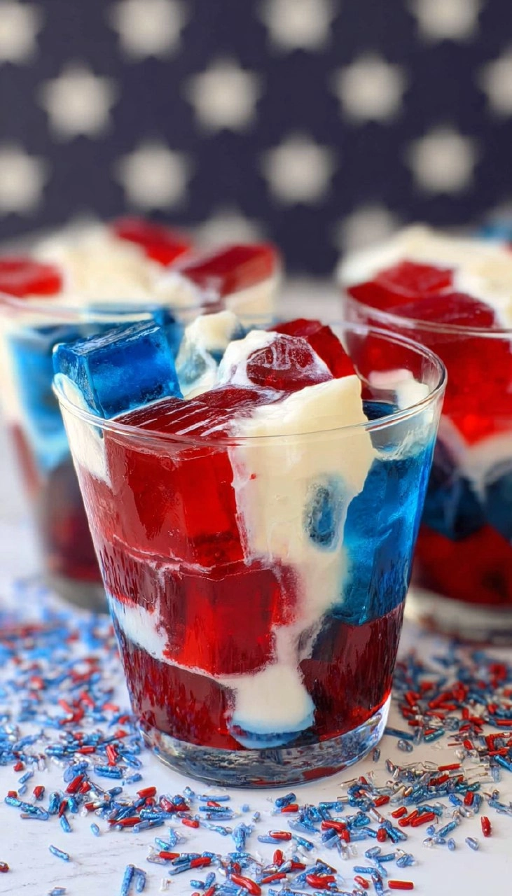 Red, White, and Blue Jello with Cream