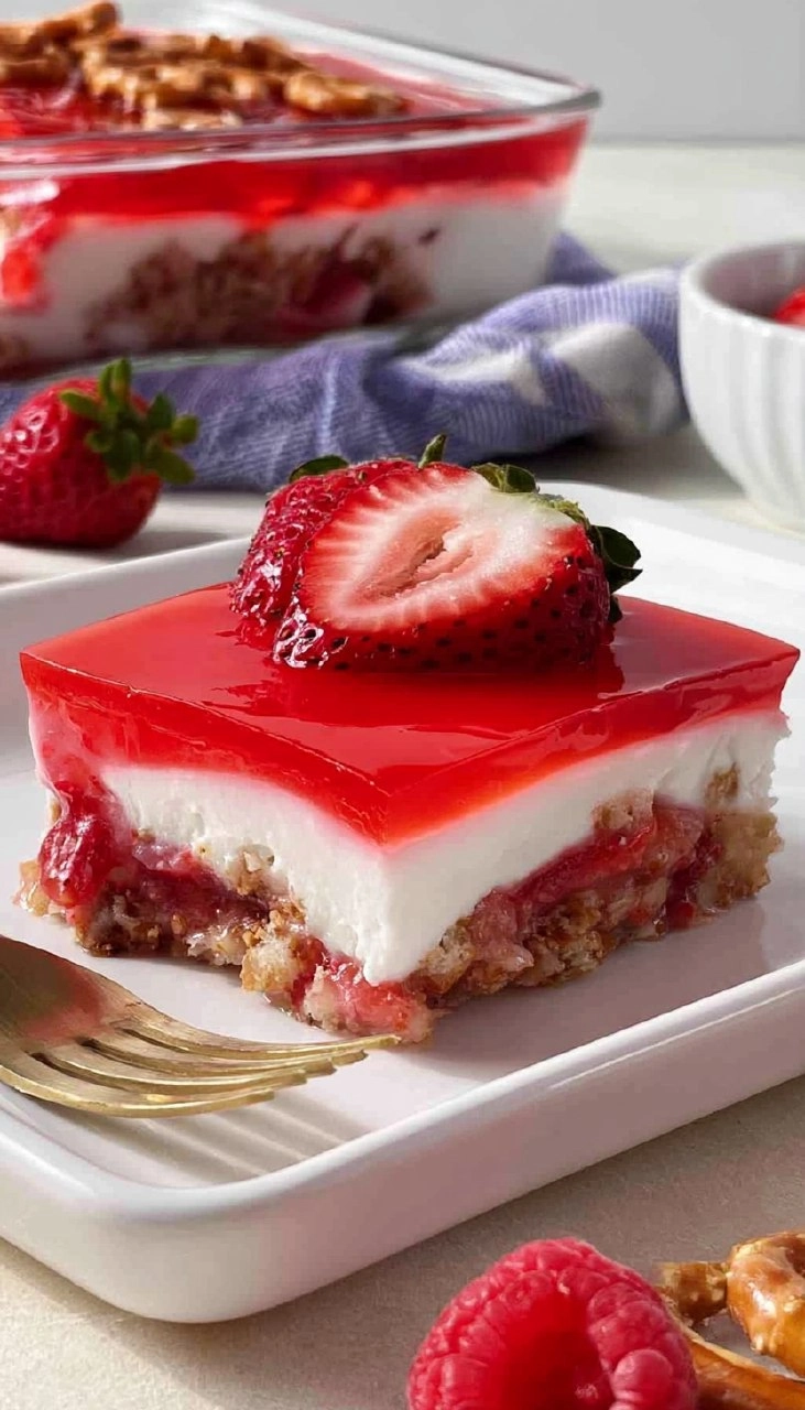 Strawberry Pretzel Salad | Sweet No-Bake Potluck Dessert