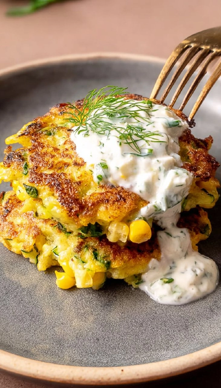 Corn and Zucchini Fritters with Herb Yogurt Sauce