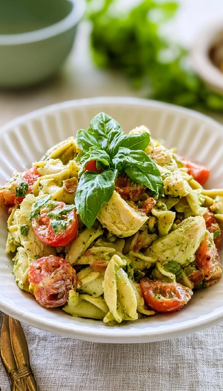 Creamy Chicken Pesto Pasta Salad