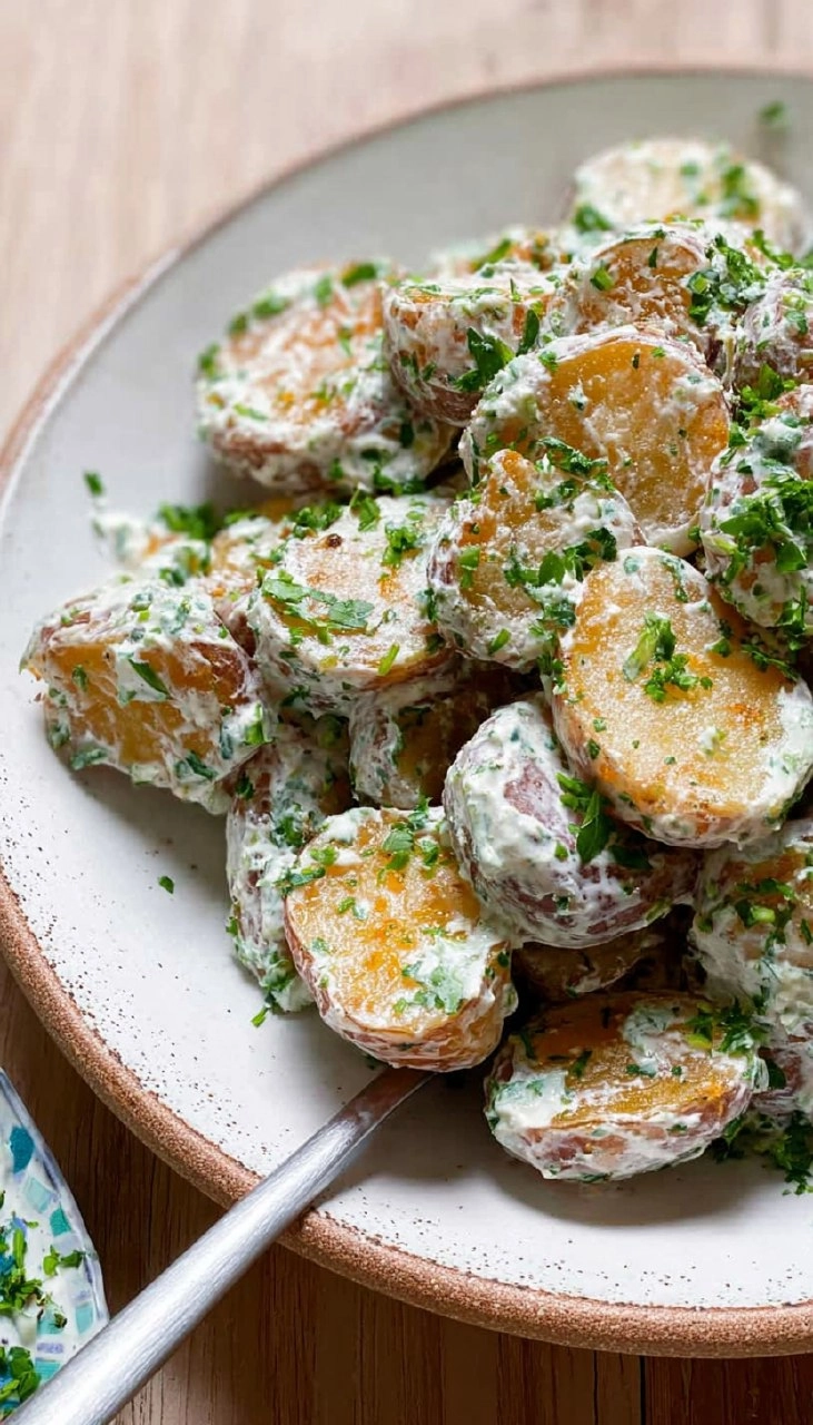 Crispy Potato Salad with Creamy Herb Yogurt Dressing
