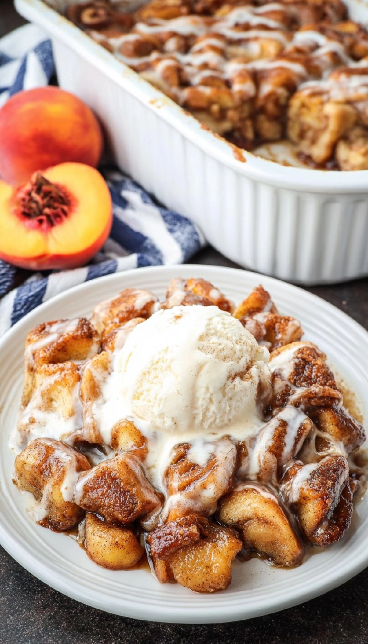 Cinnamon Roll Peach Cobbler