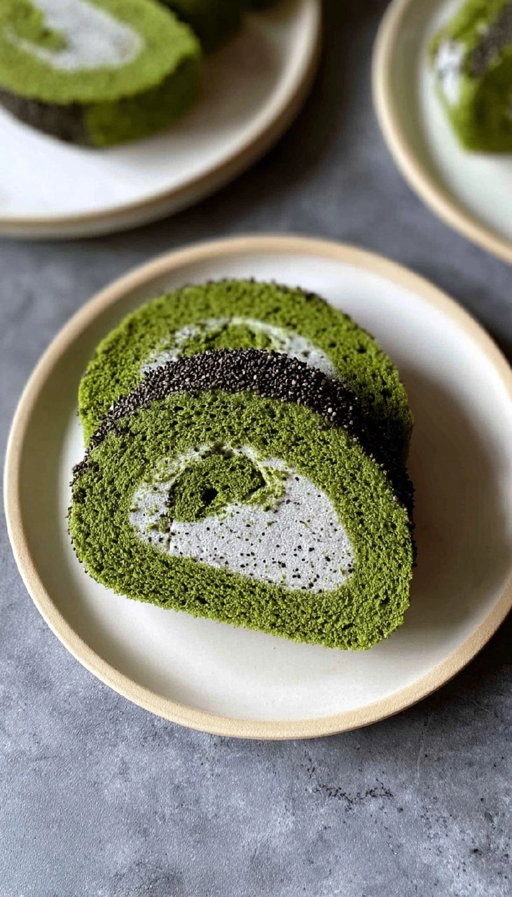 Matcha Swiss Roll Cake with Black Sesame Mousse