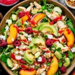 Chicken Salad with Peaches, Avocado & Fresh Raspberry Dressing 111 Chicken-Salad-with-Peaches-Avocado-Fresh-Raspberry-Dressing-Recipe