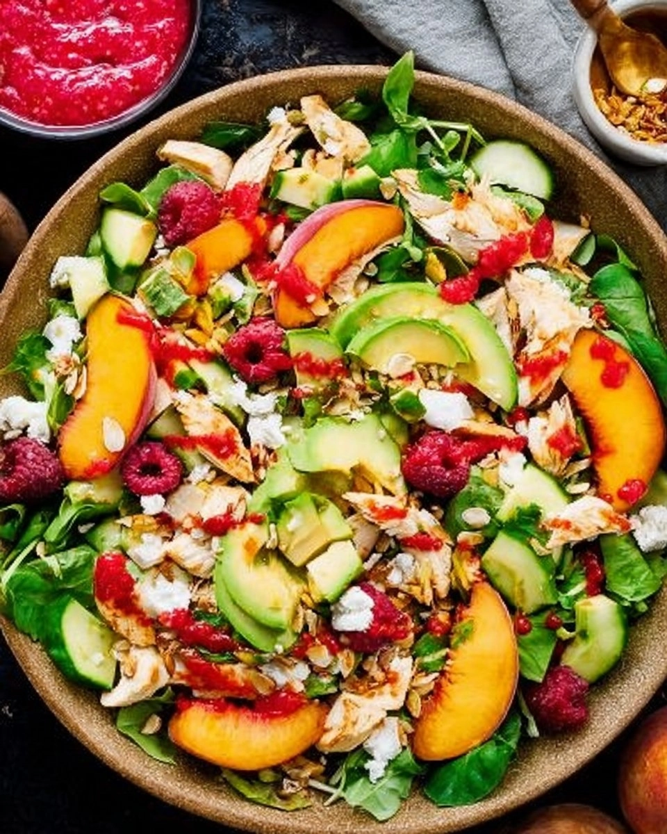 Chicken Salad with Peaches, Avocado & Fresh Raspberry Dressing 109 Chicken Salad with Peaches, Avocado & Fresh Raspberry Dressing