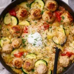 Summer-Squash-Orzo-Skillet-with-Chicken-Meatballs-Recipe