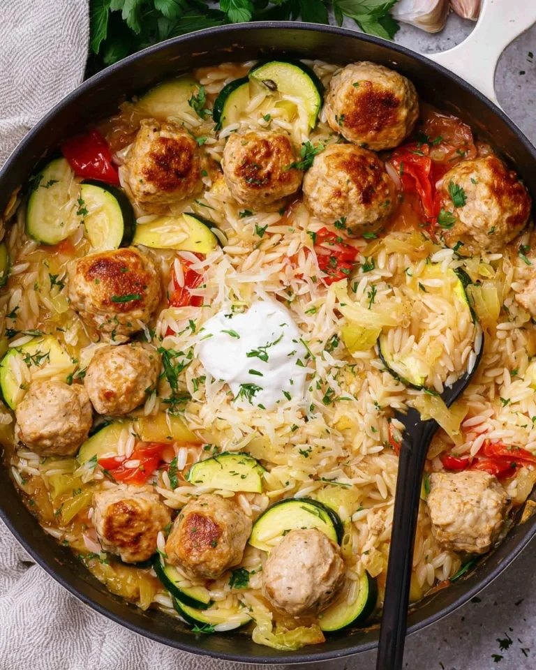 Summer-Squash-Orzo-Skillet-with-Chicken-Meatballs-Recipe